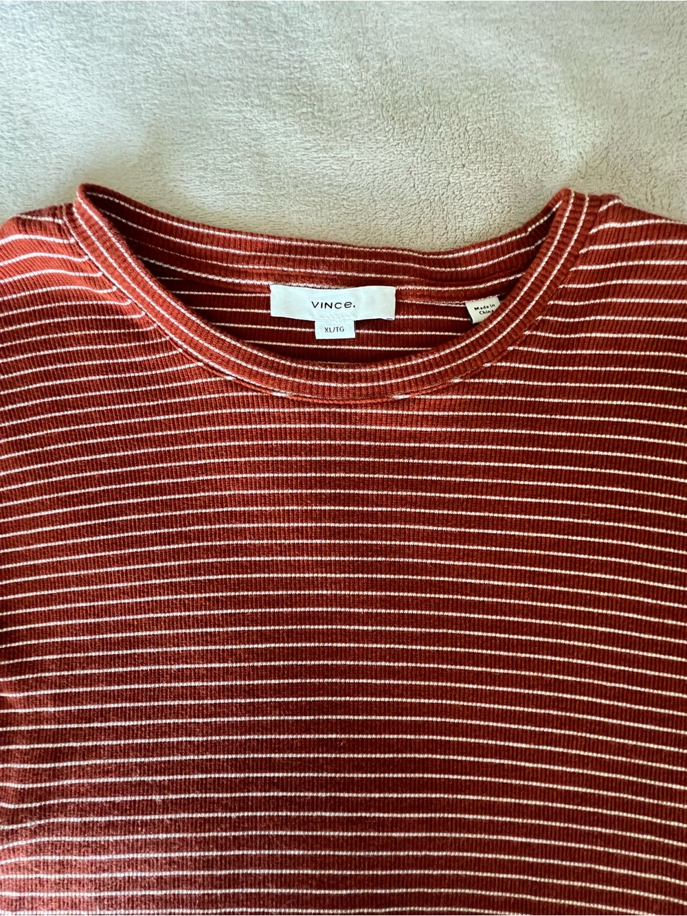 Vince Rust and Cream Striped Ribbed Long Sleeve Crew - Picture 3 of 8
